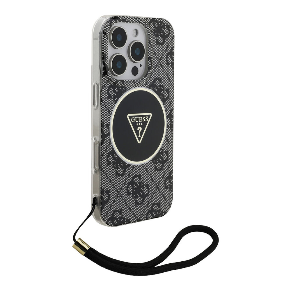 Guess Guess iPhone 16 Pro Back-Cover hul - HC O Magsafe IML 4G Triangle W/ Cord Strap - Schwarz Guess Guess iPhone 16 Pro Back-Cover hul - HC O Magsafe IML 4G Triangle W/ Cord Strap - Schwarz