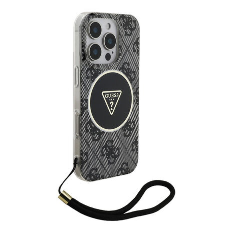 Guess Guess iPhone 16 Pro Back cover case - HC O Magsafe IML 4G Triangle W/ Cord Strap - Black Guess Guess iPhone 16 Pro Back cover case - HC O Magsafe IML 4G Triangle W/ Cord Strap - Black