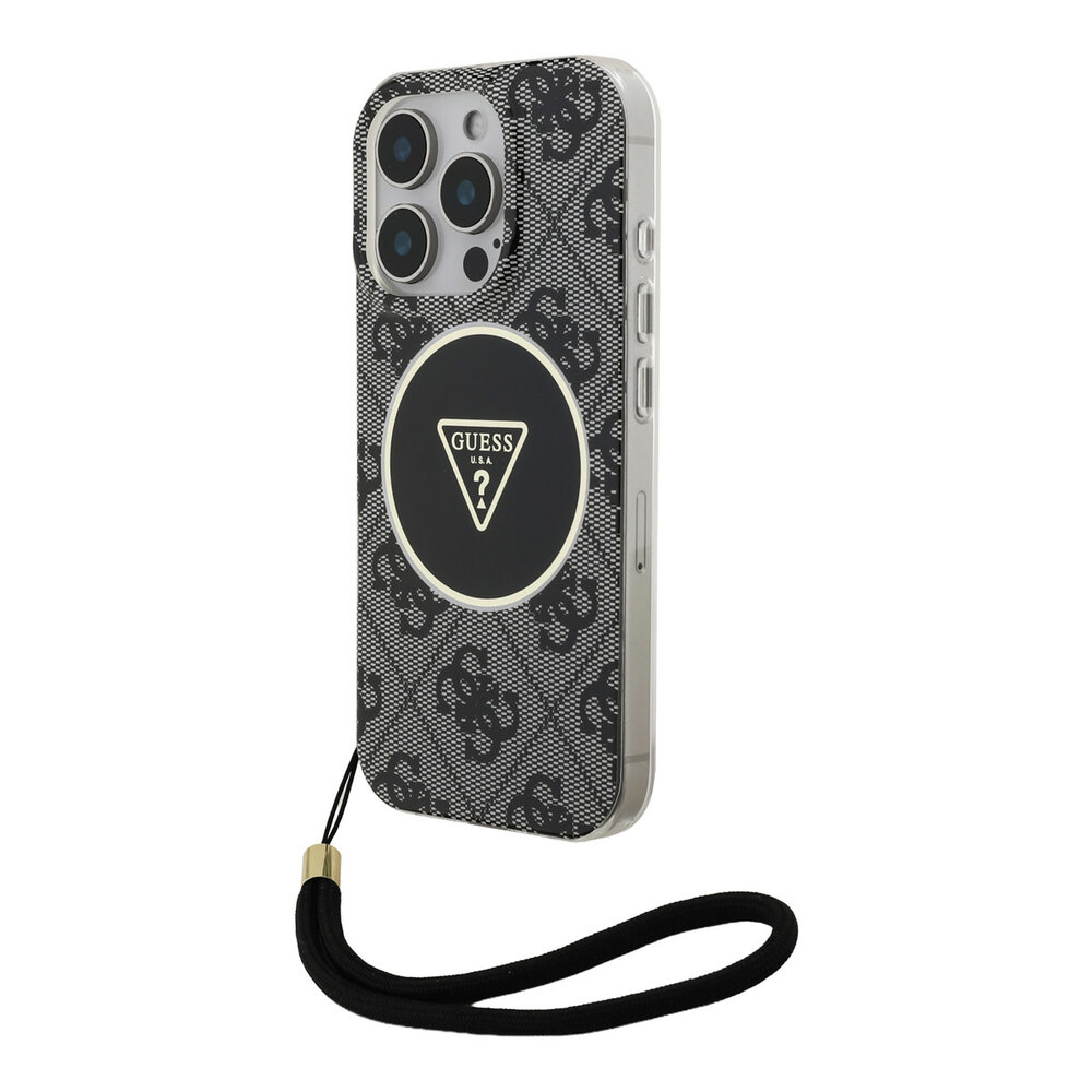 Guess Guess iPhone 16 Pro Back cover coque - HC O Magsafe IML 4G Triangle W/ Cord Strap - Noir Guess Guess iPhone 16 Pro Back cover coque - HC O Magsafe IML 4G Triangle W/ Cord Strap - Noir