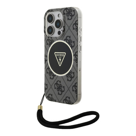 Guess Guess iPhone 16 Pro Back cover case - HC O Magsafe IML 4G Triangle W/ Cord Strap - Black Guess Guess iPhone 16 Pro Back cover case - HC O Magsafe IML 4G Triangle W/ Cord Strap - Black