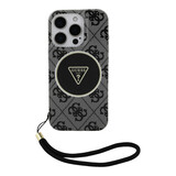 Guess Guess iPhone 16 Pro Backcover hoesje - HC O Magsafe IML 4G Triangle W/ Cord Strap - Zwart Guess Guess iPhone 16 Pro Backcover hoesje - HC O Magsafe IML 4G Triangle W/ Cord Strap - Zwart