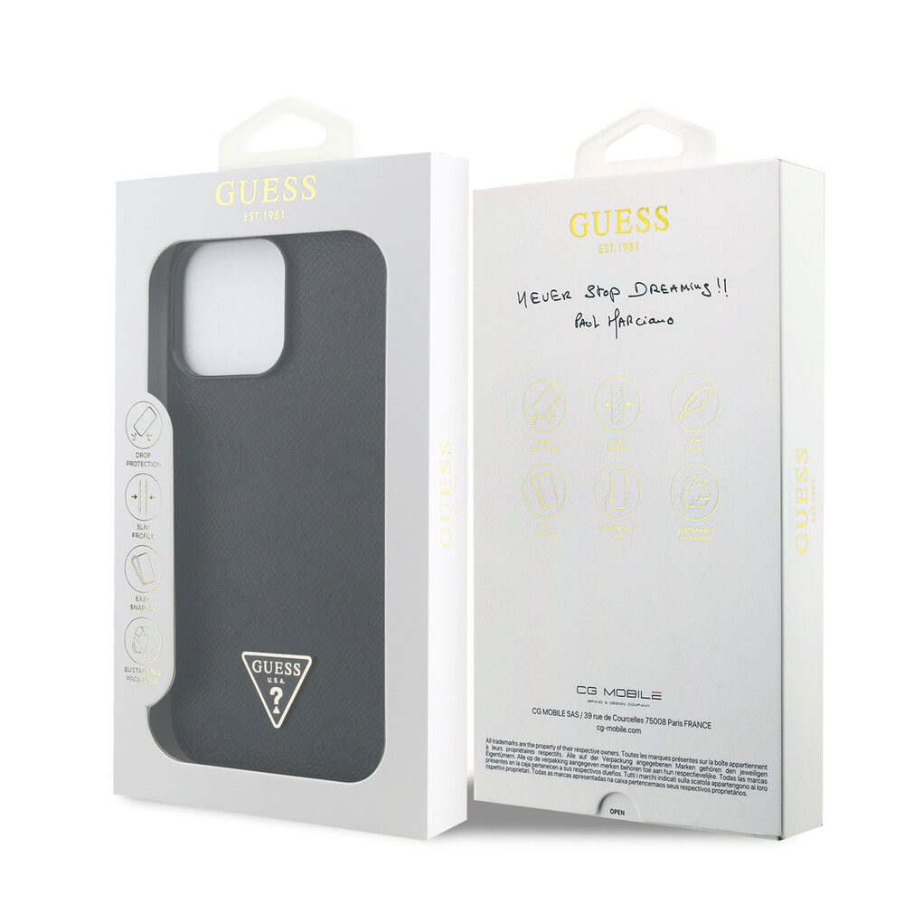 Guess Guess iPhone 15 Pro Max Back cover coque - HC O Grained PU HS 4G And Triangle Logo - Noir Guess Guess iPhone 15 Pro Max Back cover coque - HC O Grained PU HS 4G And Triangle Logo - Noir