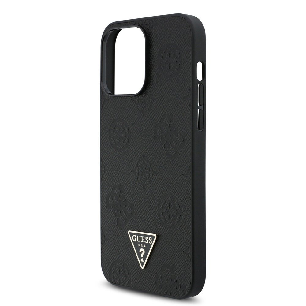Guess Guess iPhone 15 Pro Max Backcover hoesje - HC O Grained PU HS 4G And Triangle Logo - Zwart Guess Guess iPhone 15 Pro Max Backcover hoesje - HC O Grained PU HS 4G And Triangle Logo - Zwart