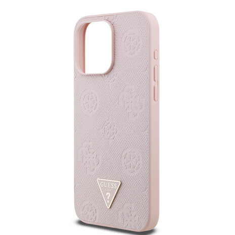 Guess Guess iPhone 15 Pro Max Back-Cover hul - HC O Grained PU HS Peony And Triangle Logo - Rosa Guess Guess iPhone 15 Pro Max Back-Cover hul - HC O Grained PU HS Peony And Triangle Logo - Rosa