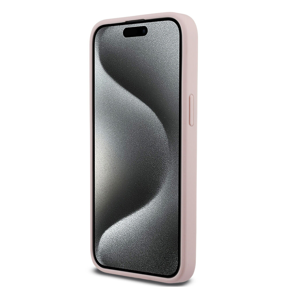 Guess Guess iPhone 15 Pro Max Back cover coque - HC O Grained PU HS Peony And Triangle Logo - Rose Guess Guess iPhone 15 Pro Max Back cover coque - HC O Grained PU HS Peony And Triangle Logo - Rose