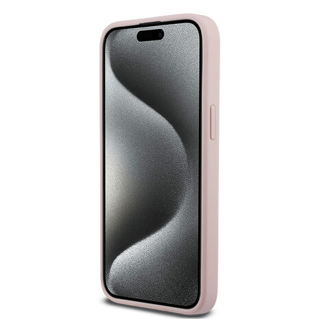 Guess Guess iPhone 15 Pro Max Back cover case - HC O Grained PU HS Peony And Triangle Logo - Pink Guess Guess iPhone 15 Pro Max Back cover case - HC O Grained PU HS Peony And Triangle Logo - Pink