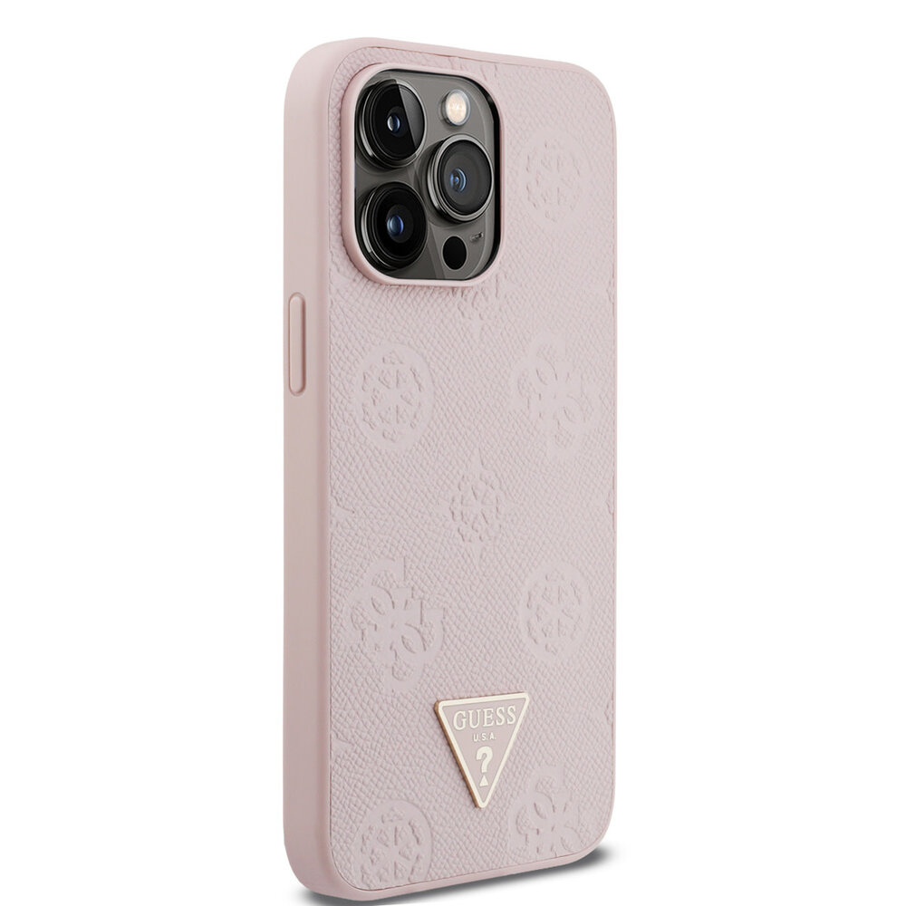 Guess Guess iPhone 15 Pro Max Back-Cover hul - HC O Grained PU HS Peony And Triangle Logo - Rosa Guess Guess iPhone 15 Pro Max Back-Cover hul - HC O Grained PU HS Peony And Triangle Logo - Rosa