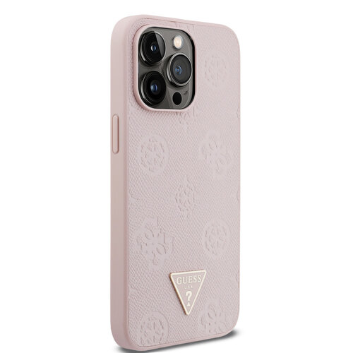 Guess Guess iPhone 15 Pro Max Back cover coque - HC O Grained PU HS Peony And Triangle Logo - Rose