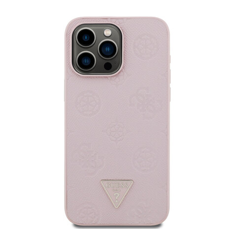 Guess Guess iPhone 15 Pro Max Back-Cover hul - HC O Grained PU HS Peony And Triangle Logo - Rosa Guess Guess iPhone 15 Pro Max Back-Cover hul - HC O Grained PU HS Peony And Triangle Logo - Rosa