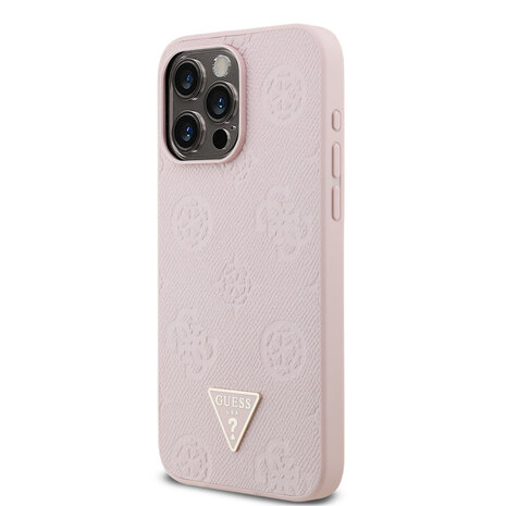 Guess Guess iPhone 15 Pro Max Back cover case - HC O Grained PU HS Peony And Triangle Logo - Pink Guess Guess iPhone 15 Pro Max Back cover case - HC O Grained PU HS Peony And Triangle Logo - Pink