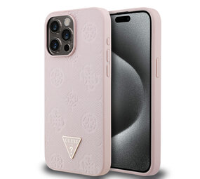 Guess Guess iPhone 15 Pro Max Back-Cover hul - HC O Grained PU HS Peony And Triangle Logo - Rosa Guess Guess iPhone 15 Pro Max Back-Cover hul - HC O Grained PU HS Peony And Triangle Logo - Rosa