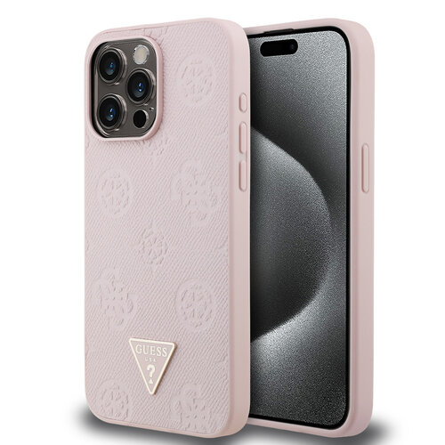 Guess Guess iPhone 15 Pro Max Back cover coque - HC O Grained PU HS Peony And Triangle Logo - Rose