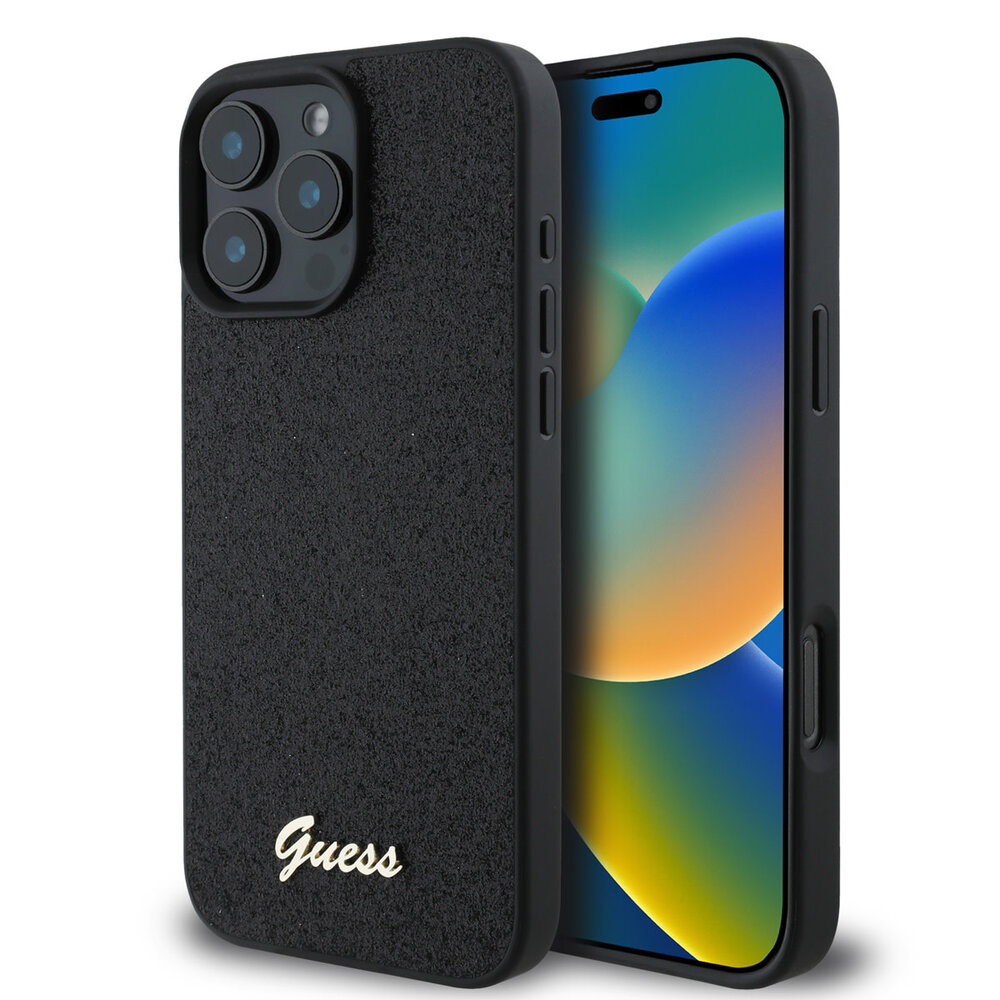 Guess Guess iPhone 16 Pro Max Backcover hoesje - HC O Fixed Glitter - Zwart