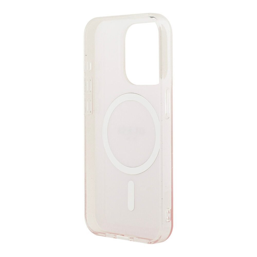 Guess Guess iPhone 15 Pro Back-Cover hul - O HC Magsafe IML Glitter Gradient - Rosa