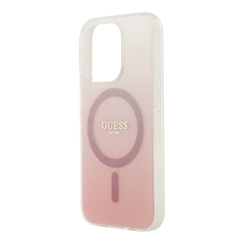 Guess Guess iPhone 15 Pro Back-Cover hul - O HC Magsafe IML Glitter Gradient - Rosa