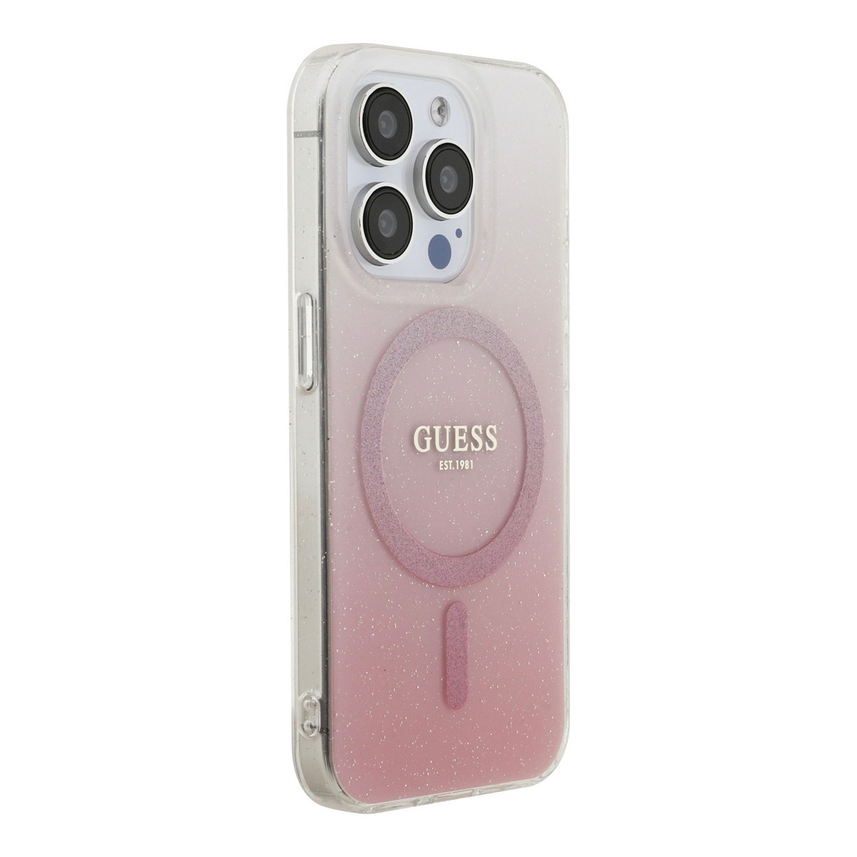 Guess Guess iPhone 15 Pro Backcover hoesje - O HC Magsafe IML Glitter Gradient - Roze, foto 4 van 6