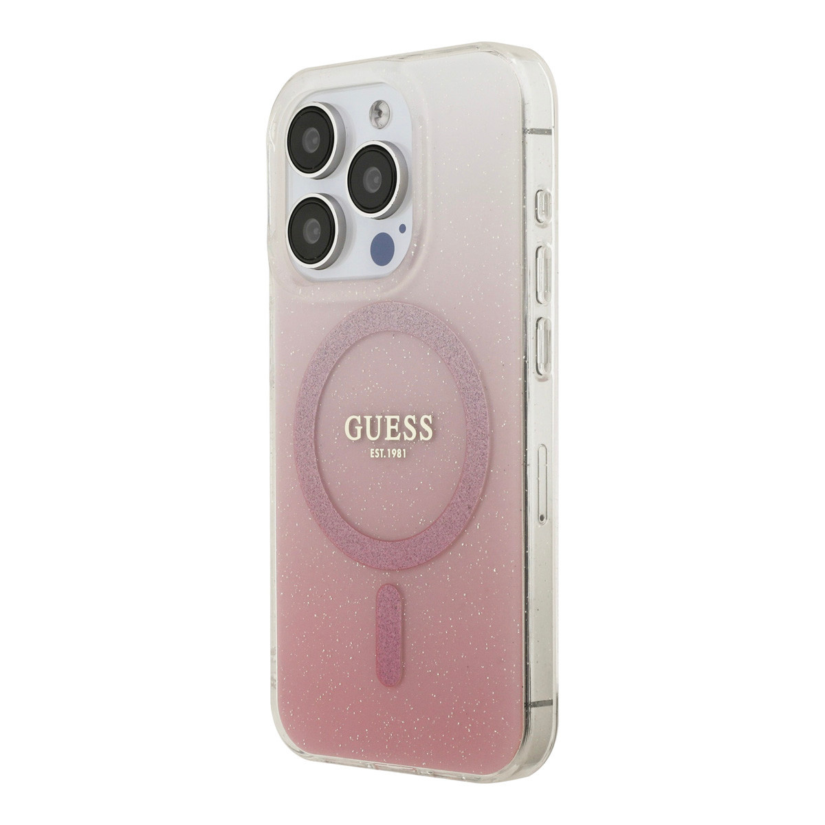 Guess Guess iPhone 15 Pro Backcover hoesje - O HC Magsafe IML Glitter Gradient - Roze, foto 2 van 6