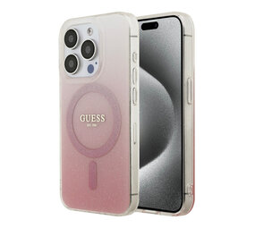 Guess Guess iPhone 15 Pro Back cover coque - O HC Magsafe IML Glitter Gradient - Rose Guess Guess iPhone 15 Pro Back cover coque - O HC Magsafe IML Glitter Gradient - Rose