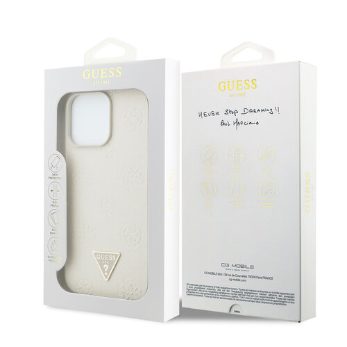 Guess Guess iPhone 15 Pro Max Back cover coque - HC O Grained PU HS Peony And Triangle Logo - Beige