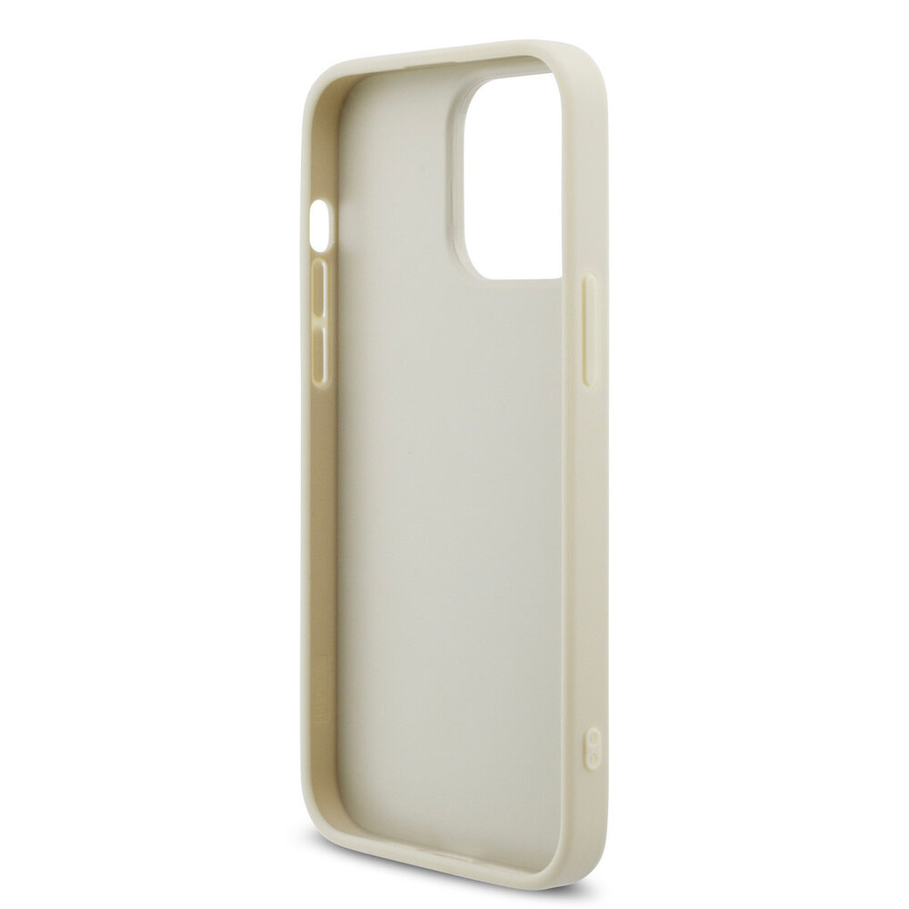 Guess Guess iPhone 15 Pro Max Backcover hoesje - HC O Grained PU HS Peony And Triangle Logo - Beige Guess Guess iPhone 15 Pro Max Backcover hoesje - HC O Grained PU HS Peony And Triangle Logo - Beige