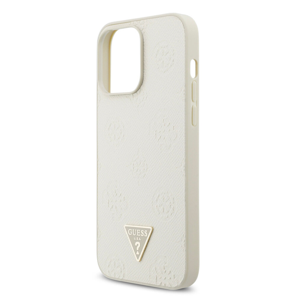 Guess Guess iPhone 15 Pro Max Backcover hoesje - HC O Grained PU HS Peony And Triangle Logo - Beige Guess Guess iPhone 15 Pro Max Backcover hoesje - HC O Grained PU HS Peony And Triangle Logo - Beige