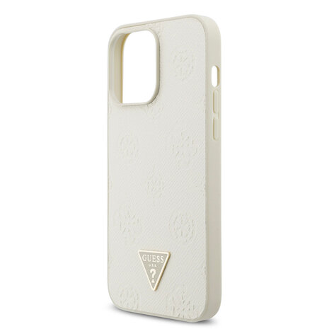 Guess Guess iPhone 15 Pro Max Back-Cover hul - HC O Grained PU HS Peony And Triangle Logo - Beige Guess Guess iPhone 15 Pro Max Back-Cover hul - HC O Grained PU HS Peony And Triangle Logo - Beige