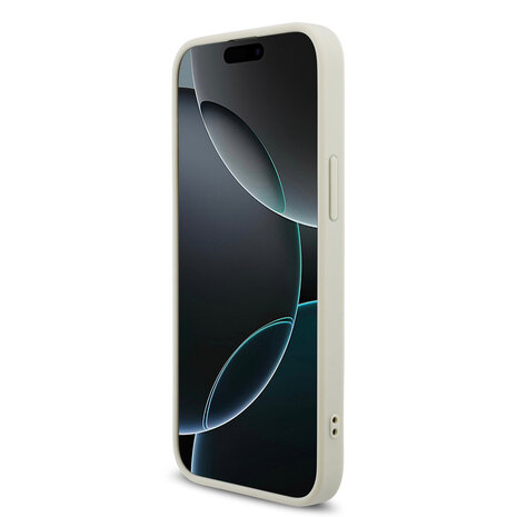 Guess Guess iPhone 15 Pro Max Back-Cover hul - HC O Grained PU HS Peony And Triangle Logo - Beige Guess Guess iPhone 15 Pro Max Back-Cover hul - HC O Grained PU HS Peony And Triangle Logo - Beige