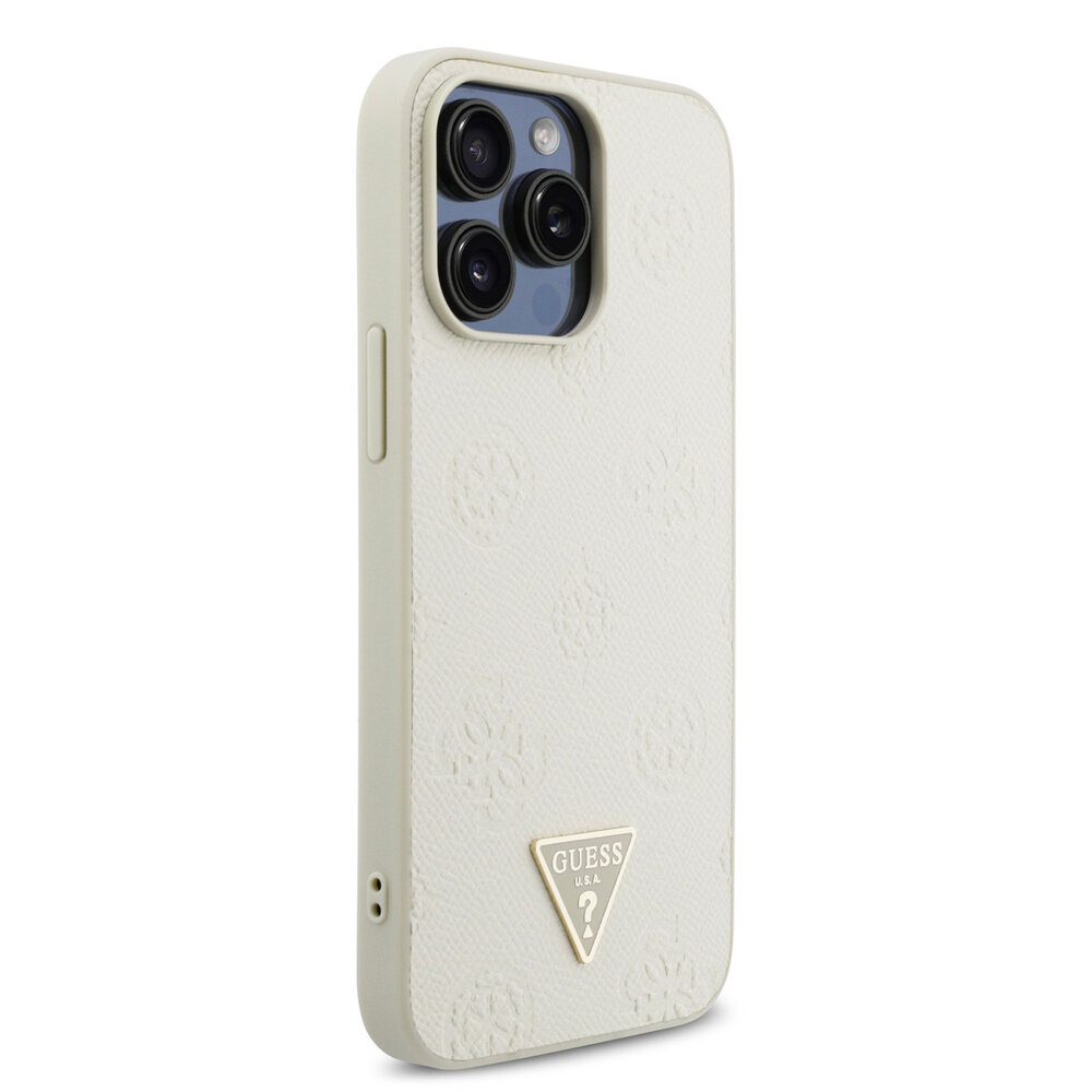 Guess Guess iPhone 15 Pro Max Back-Cover hul - HC O Grained PU HS Peony And Triangle Logo - Beige Guess Guess iPhone 15 Pro Max Back-Cover hul - HC O Grained PU HS Peony And Triangle Logo - Beige
