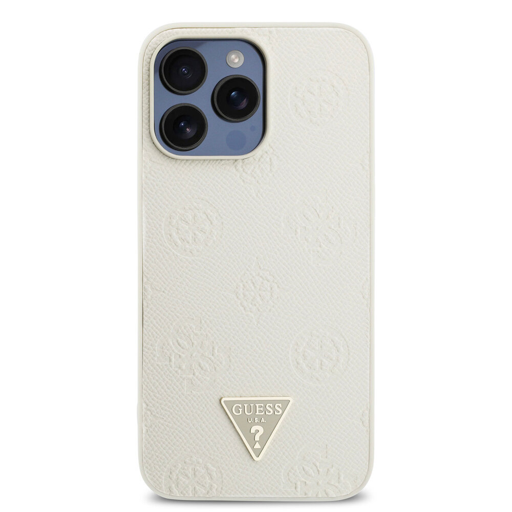 Guess Guess iPhone 15 Pro Max Back cover case - HC O Grained PU HS Peony And Triangle Logo - Beige Guess Guess iPhone 15 Pro Max Back cover case - HC O Grained PU HS Peony And Triangle Logo - Beige