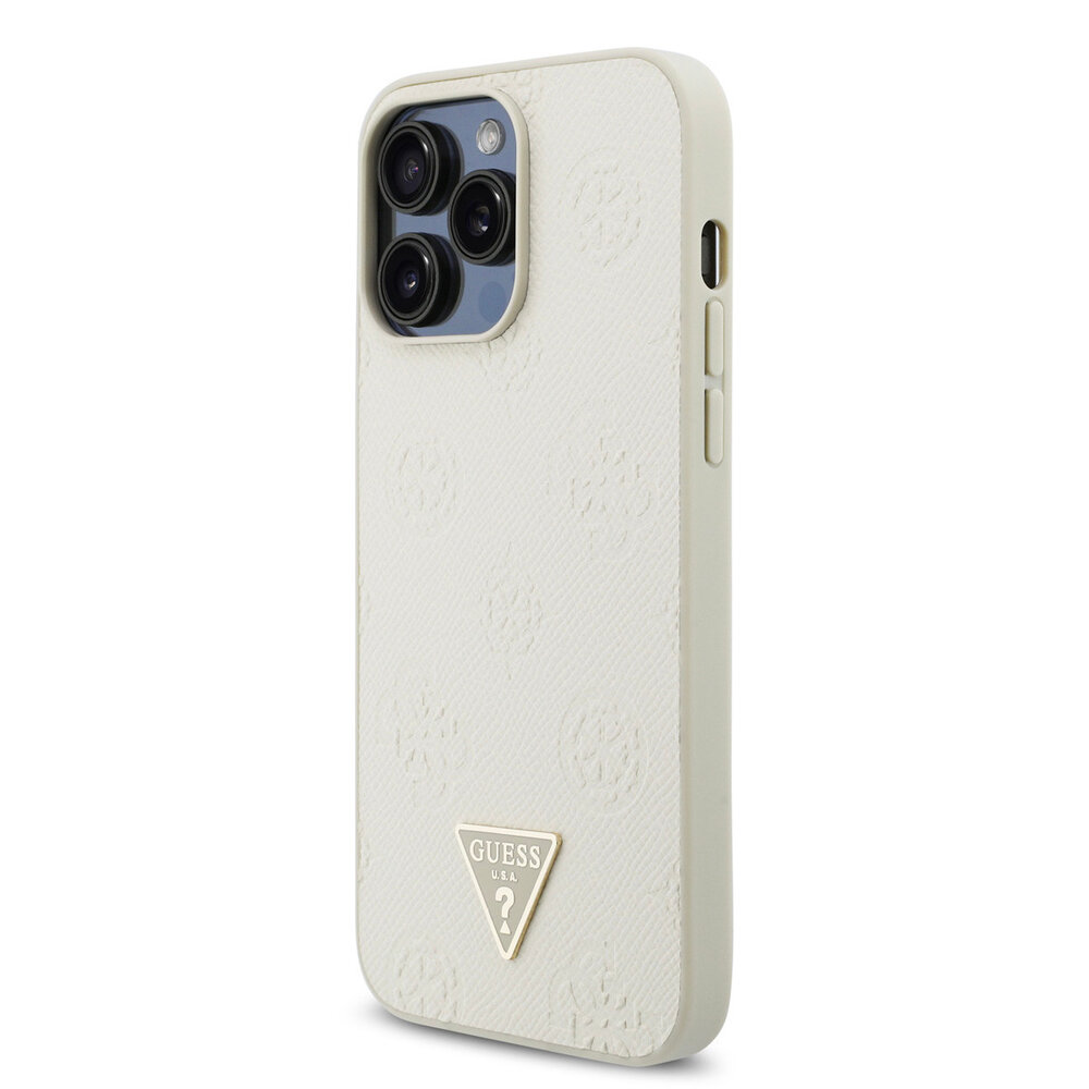 Guess Guess iPhone 15 Pro Max Back cover coque - HC O Grained PU HS Peony And Triangle Logo - Beige Guess Guess iPhone 15 Pro Max Back cover coque - HC O Grained PU HS Peony And Triangle Logo - Beige
