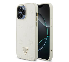 Guess Guess iPhone 15 Pro Max Back cover case - HC O Grained PU HS Peony And Triangle Logo - Beige Guess Guess iPhone 15 Pro Max Back cover case - HC O Grained PU HS Peony And Triangle Logo - Beige
