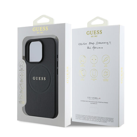 Guess Guess iPhone 16 Pro Max Back cover coque - HC O Magsafe PU Grained Ring - Noir Guess Guess iPhone 16 Pro Max Back cover coque - HC O Magsafe PU Grained Ring - Noir
