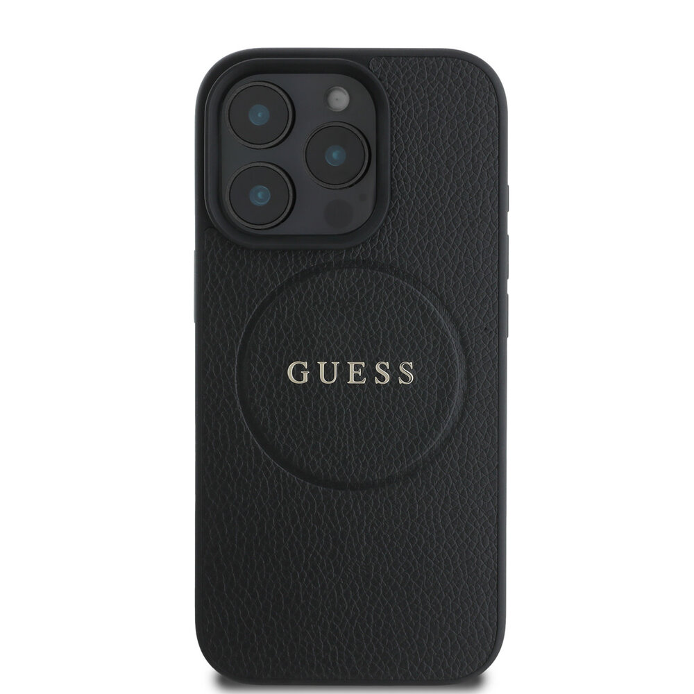 Guess Guess iPhone 16 Pro Max Back cover coque - HC O Magsafe PU Grained Ring - Noir Guess Guess iPhone 16 Pro Max Back cover coque - HC O Magsafe PU Grained Ring - Noir