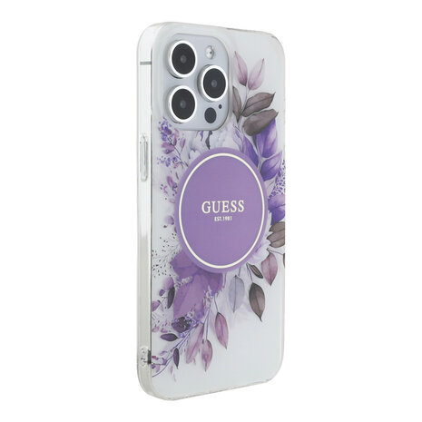 Guess Guess iPhone 15 Pro Max Back cover case - HC O Magsafe IML Flower - Purple Guess Guess iPhone 15 Pro Max Back cover case - HC O Magsafe IML Flower - Purple