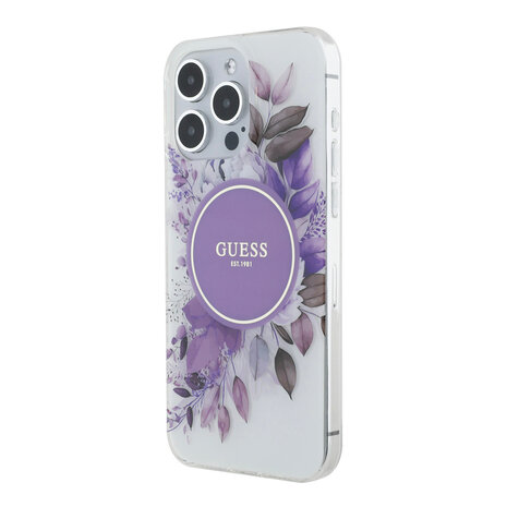 Guess Guess iPhone 15 Pro Max Back cover case - HC O Magsafe IML Flower - Purple Guess Guess iPhone 15 Pro Max Back cover case - HC O Magsafe IML Flower - Purple