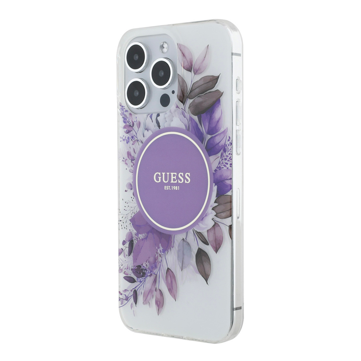 Guess Guess iPhone 15 Pro Max Backcover hoesje - HC O Magsafe IML Flower - Paars, foto 2 van 6
