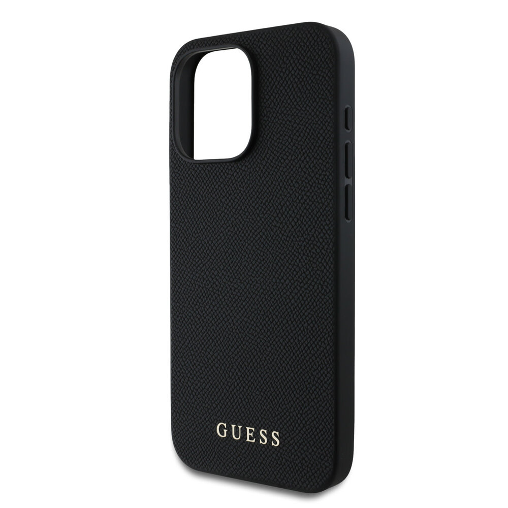 Guess Guess iPhone 15 Pro Max Backcover hoesje - HC O Grained PU With Flower Charm Strap - Zwart