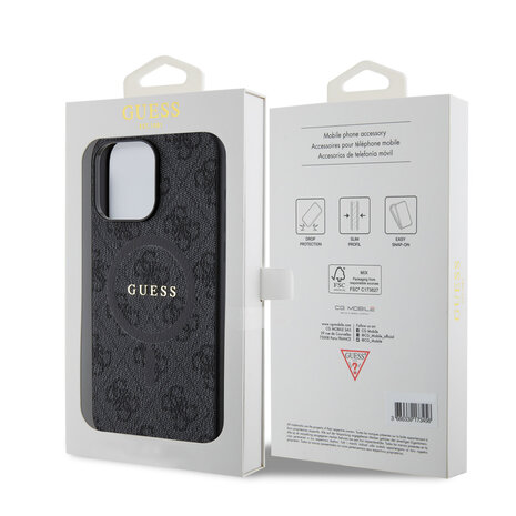 Guess Guess iPhone 15 Pro Max Backcover hoesje - HC O Magsafe PU 4G Ring Classic Logo - Zwart Guess Guess iPhone 15 Pro Max Backcover hoesje - HC O Magsafe PU 4G Ring Classic Logo - Zwart