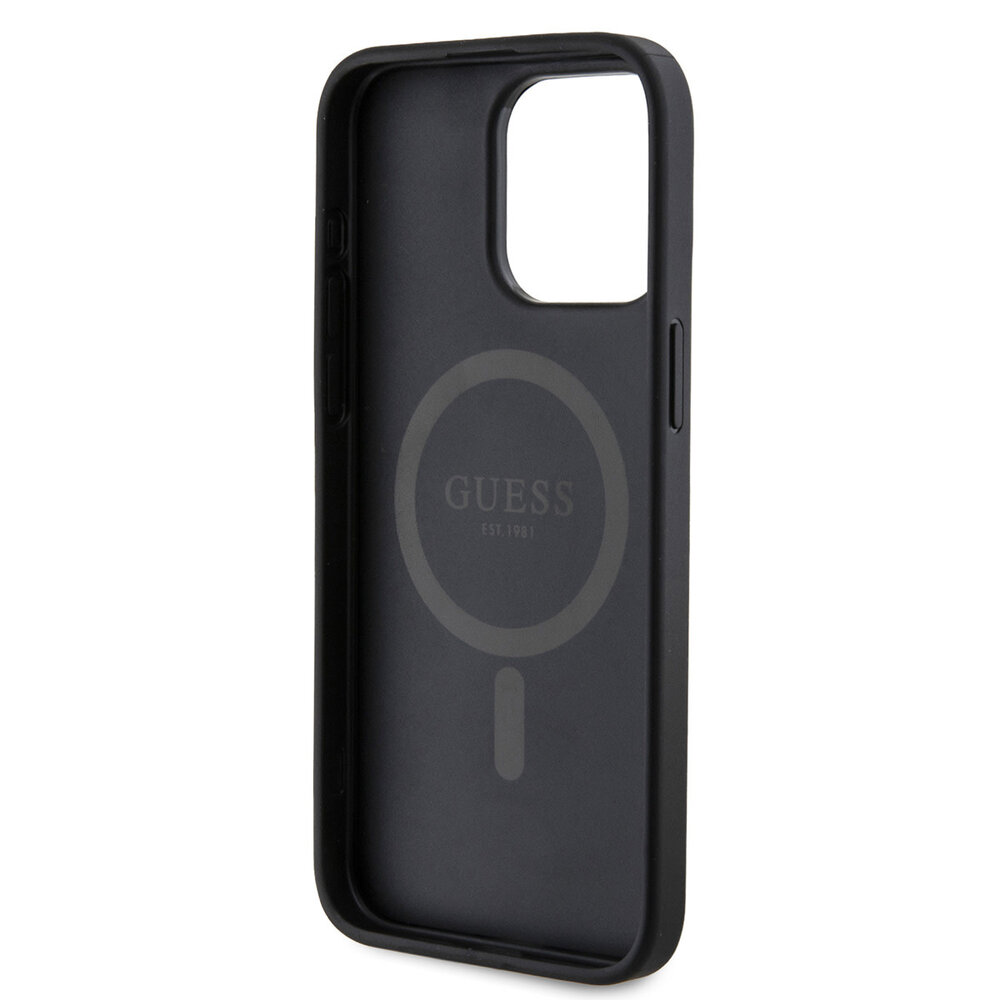 Guess Guess iPhone 15 Pro Max Back cover case - HC O Magsafe PU 4G Ring Classic Logo - Black Guess Guess iPhone 15 Pro Max Back cover case - HC O Magsafe PU 4G Ring Classic Logo - Black