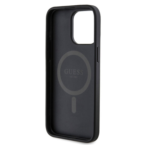 Guess Guess iPhone 15 Pro Max Back cover case - HC O Magsafe PU 4G Ring Classic Logo - Black Guess Guess iPhone 15 Pro Max Back cover case - HC O Magsafe PU 4G Ring Classic Logo - Black