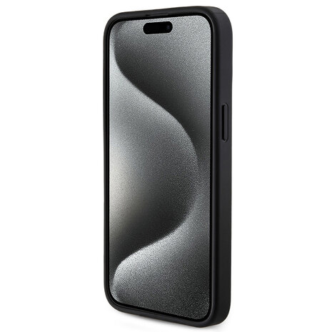 Guess Guess iPhone 15 Pro Max Backcover hoesje - HC O Magsafe PU 4G Ring Classic Logo - Zwart Guess Guess iPhone 15 Pro Max Backcover hoesje - HC O Magsafe PU 4G Ring Classic Logo - Zwart