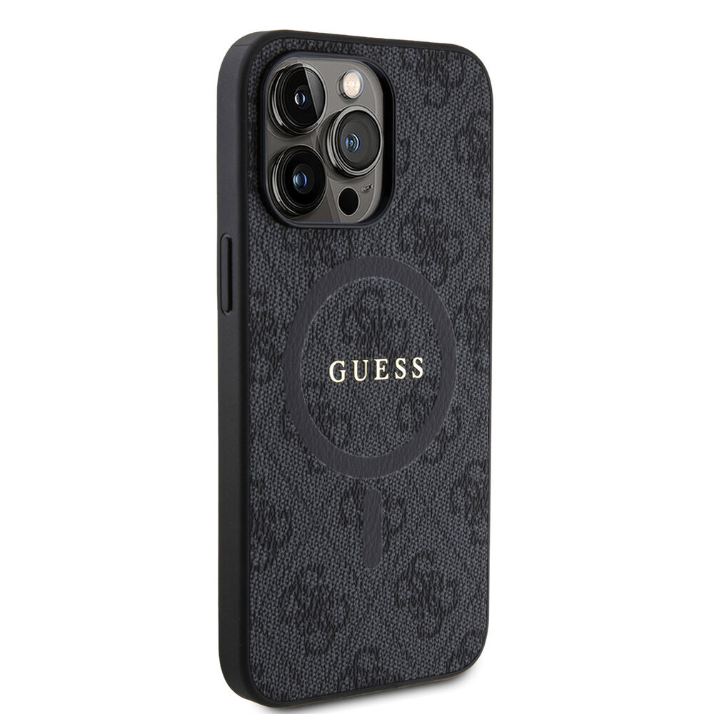 Guess Guess iPhone 15 Pro Max Back cover case - HC O Magsafe PU 4G Ring Classic Logo - Black Guess Guess iPhone 15 Pro Max Back cover case - HC O Magsafe PU 4G Ring Classic Logo - Black