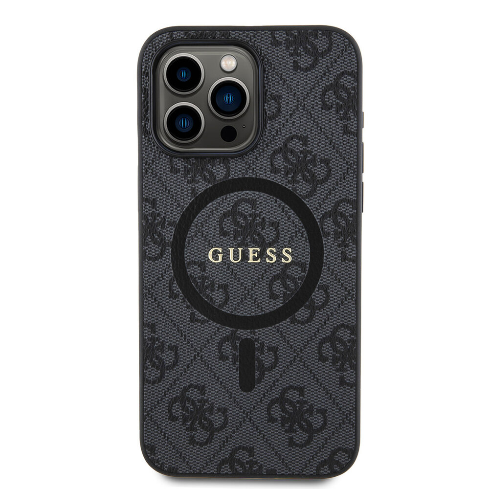 Guess Guess iPhone 15 Pro Max Back cover case - HC O Magsafe PU 4G Ring Classic Logo - Black Guess Guess iPhone 15 Pro Max Back cover case - HC O Magsafe PU 4G Ring Classic Logo - Black