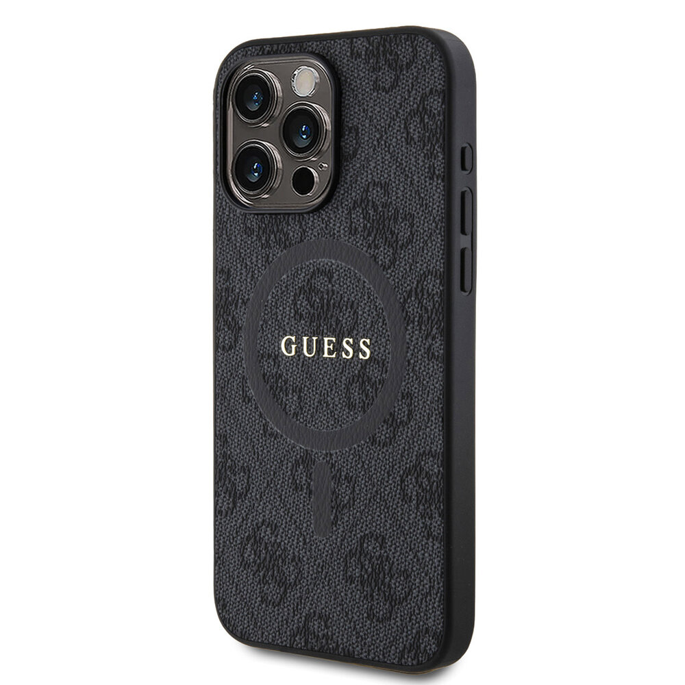 Guess Guess iPhone 15 Pro Max Back cover coque - HC O Magsafe PU 4G Ring Classic Logo - Noir Guess Guess iPhone 15 Pro Max Back cover coque - HC O Magsafe PU 4G Ring Classic Logo - Noir