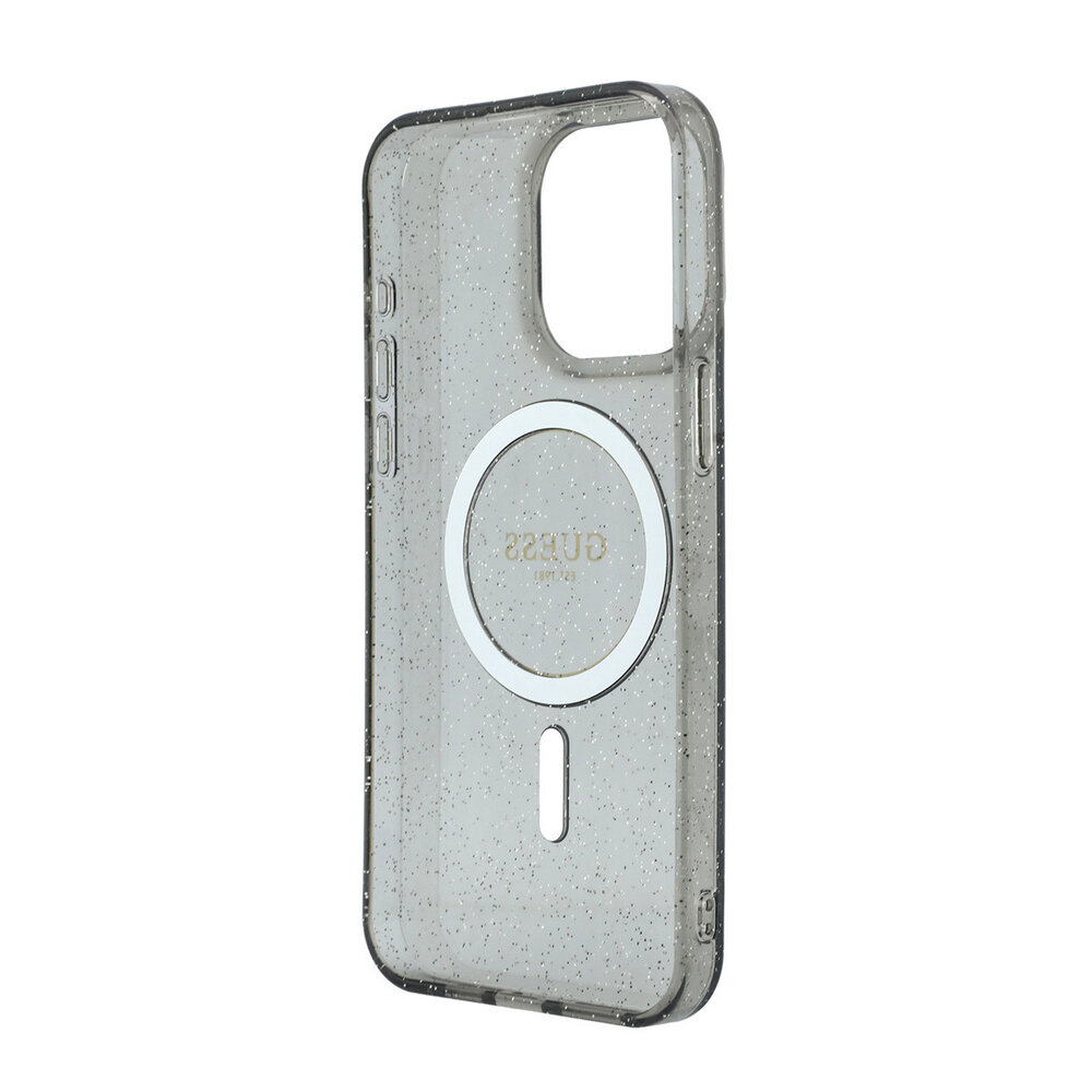 Guess Guess iPhone 15 Pro Max Back cover coque - HC O Magsafe IML Glitter W/ Pearl Strap - Noir
