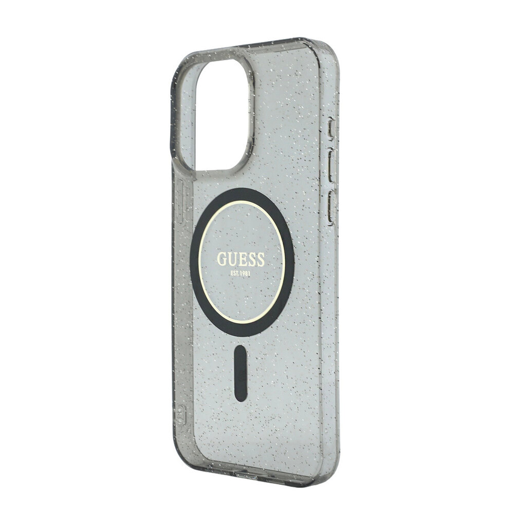 Guess Guess iPhone 15 Pro Max Back cover coque - HC O Magsafe IML Glitter W/ Pearl Strap - Noir