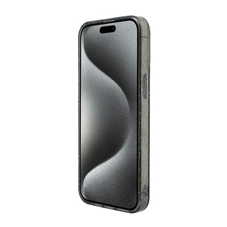 Guess Guess iPhone 15 Pro Max Back cover case - HC O Magsafe IML Glitter W/ Pearl Strap - Black Guess Guess iPhone 15 Pro Max Back cover case - HC O Magsafe IML Glitter W/ Pearl Strap - Black