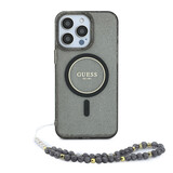 Guess Guess iPhone 15 Pro Max Backcover hoesje - HC O Magsafe IML Glitter W/ Pearl Strap - Zwart