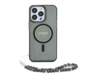 Guess Guess iPhone 15 Pro Max Back-Cover hul - HC O Magsafe IML Glitter W/ Pearl Strap - Schwarz Guess Guess iPhone 15 Pro Max Back-Cover hul - HC O Magsafe IML Glitter W/ Pearl Strap - Schwarz