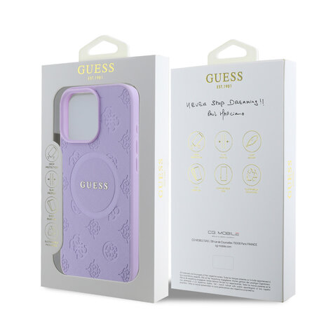 Guess Guess iPhone 15 Pro Max Back-Cover hul - HC O Magsafe PU Peony Hot Stamp - Lila Guess Guess iPhone 15 Pro Max Back-Cover hul - HC O Magsafe PU Peony Hot Stamp - Lila